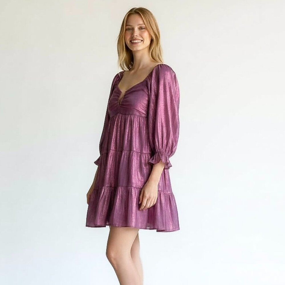 Entro Shine On Mini Babydoll Dress Purple‎ Women's Size M